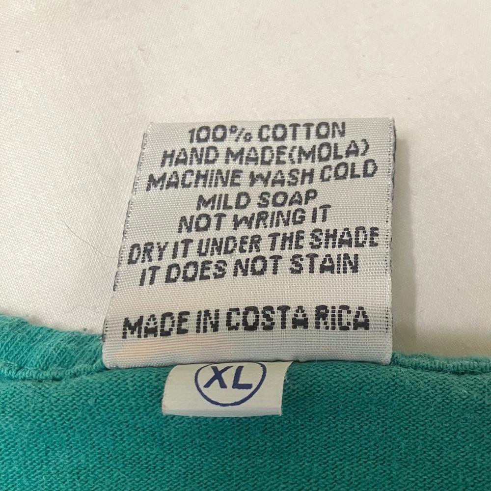 Indios by Siamarmola Womens XL Teal Mola Parrot Hand Made T-Shirt Costa Rica - Picture 5 of 7